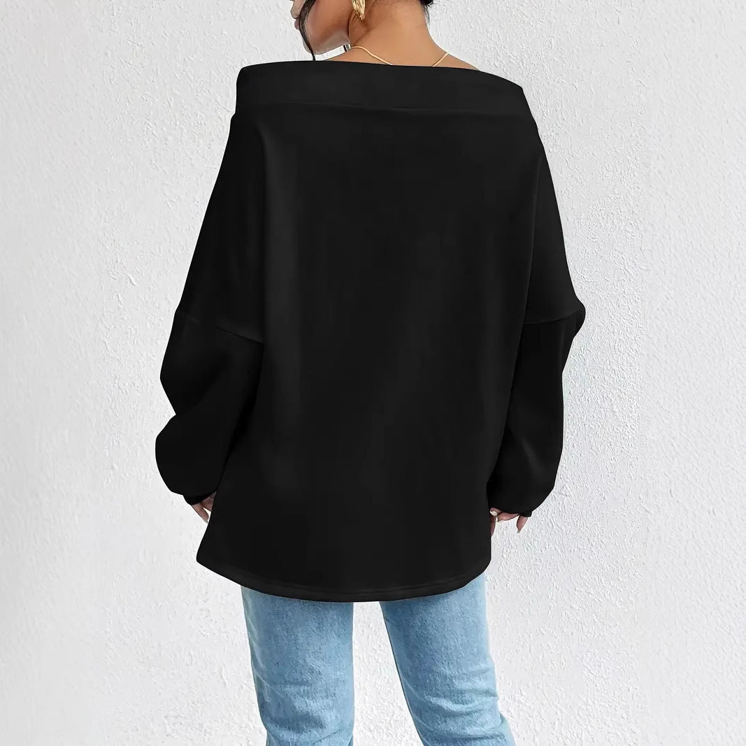 Women's Loose Casual Drawstring Off-the-shoulder Off-shoulder Top