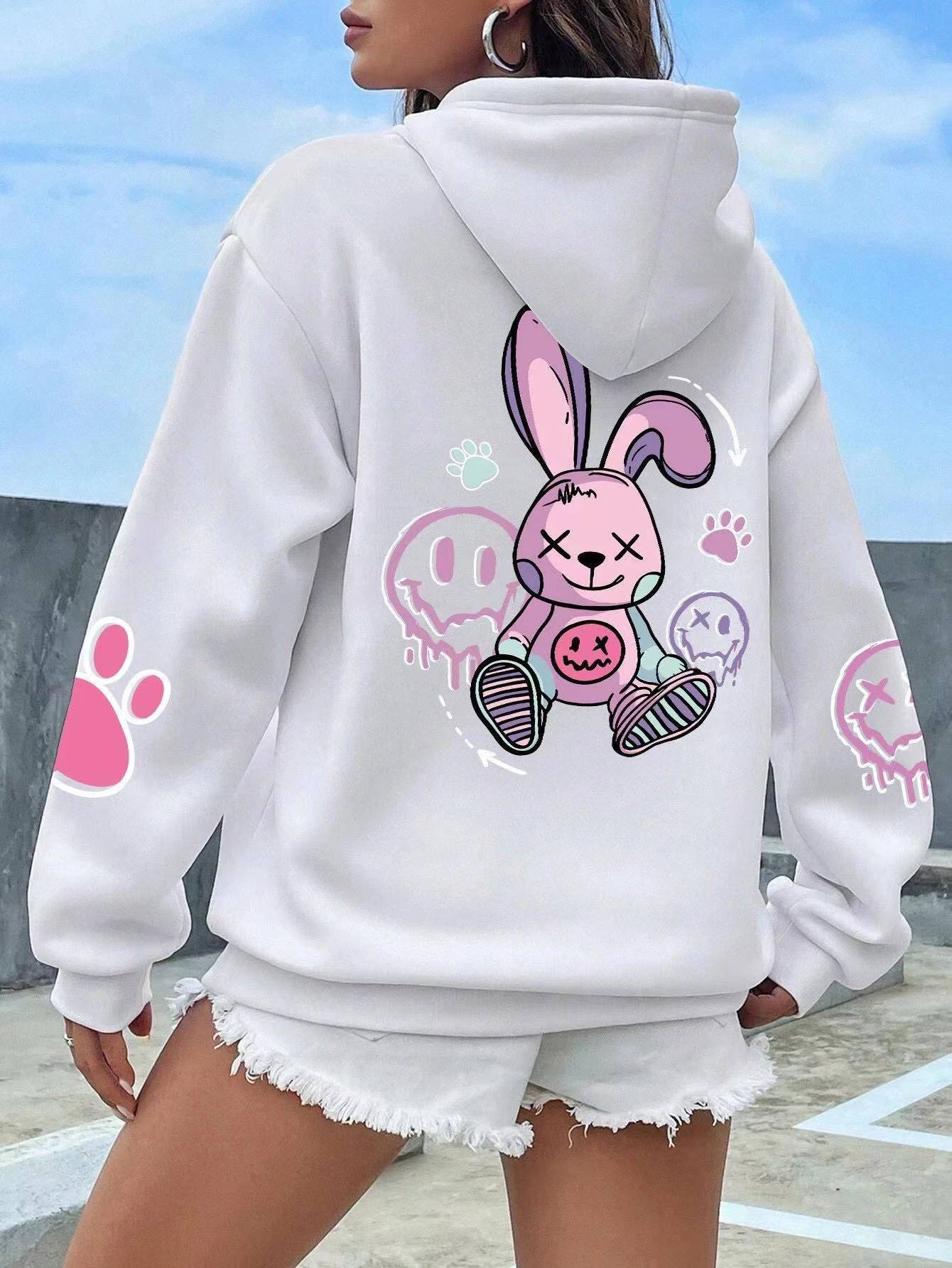 European And American Style Women Drop-shoulder Sleeve Printed Hooded Long Sleeve Sweater Simple New Product