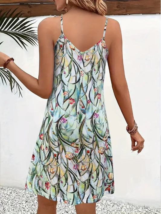 Women's Fashion Strapless Dress With Painting Flower Pattern