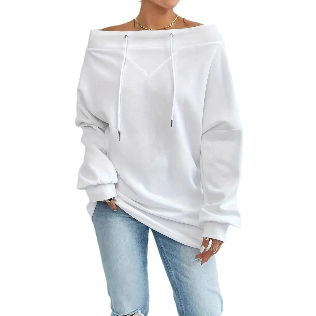 Women's Loose Casual Drawstring Off-the-shoulder Off-shoulder Top