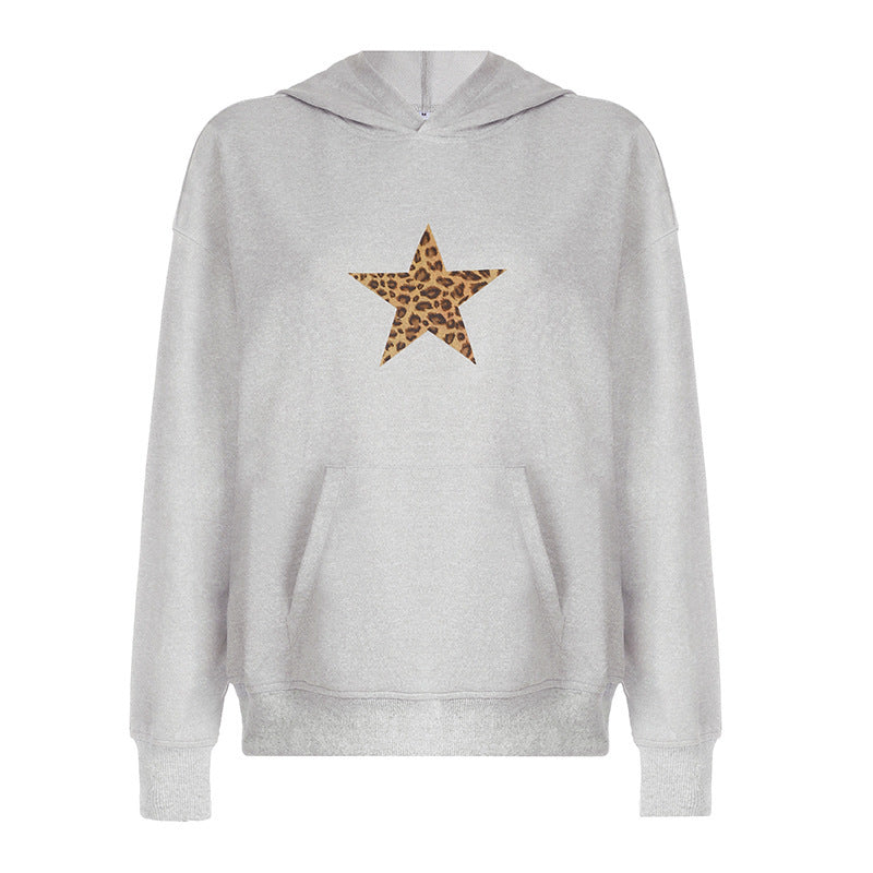 Five-pointed Star Loose Hooded Sweater For Women