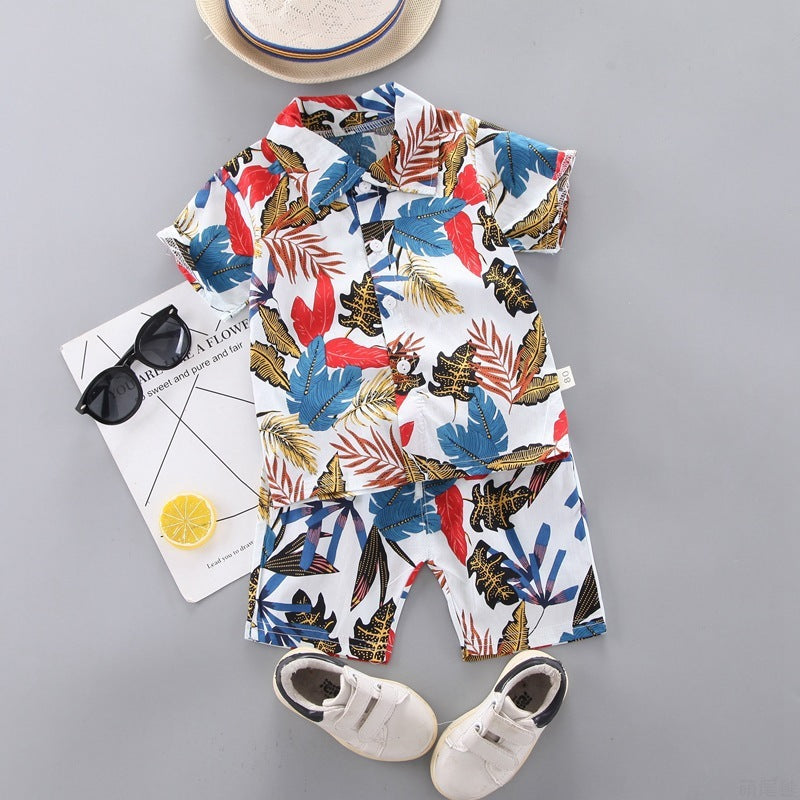 Baby Boys Floral Clothes Set Print Shirt Top Short Pants