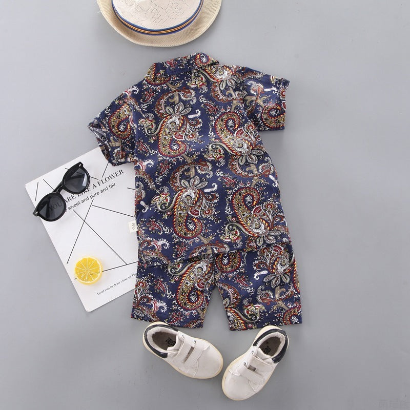 Baby Boys Floral Clothes Set Print Shirt Top Short Pants