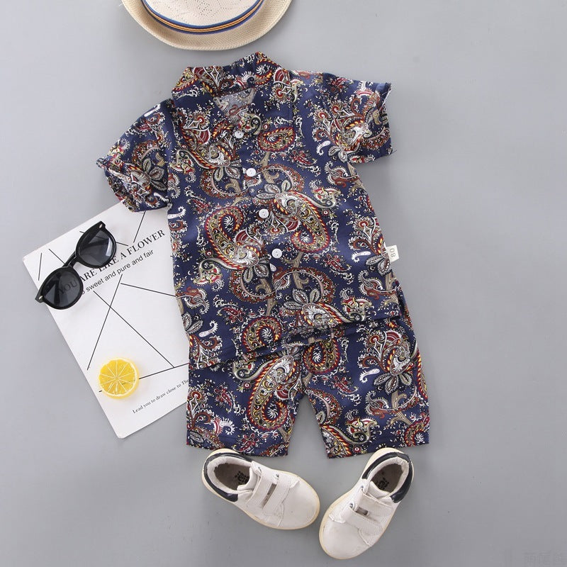 Baby Boys Floral Clothes Set Print Shirt Top Short Pants