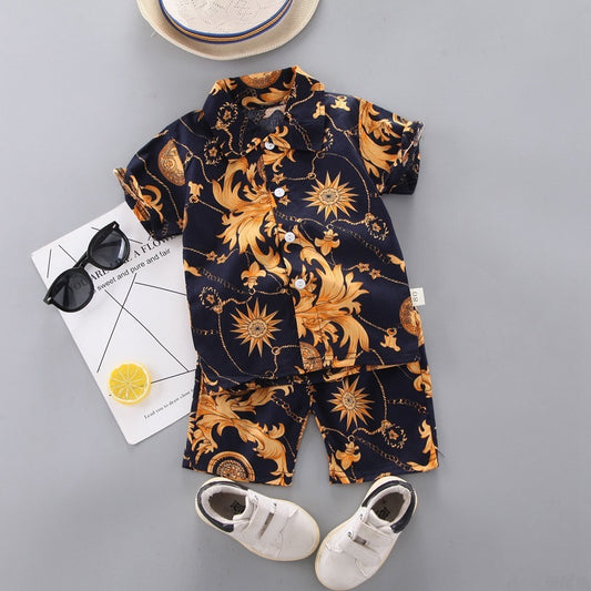 Baby Boys Floral Clothes Set Print Shirt Top Short Pants