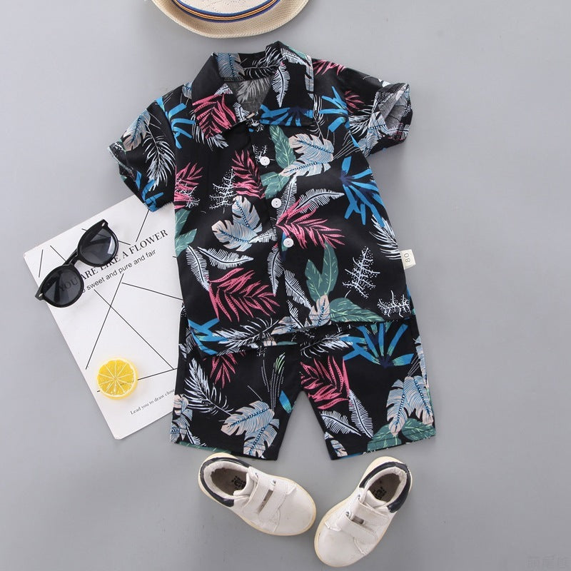 Baby Boys Floral Clothes Set Print Shirt Top Short Pants