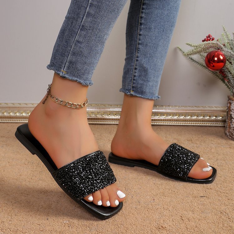 Fashion Personality Pearl Flat Slippers Women