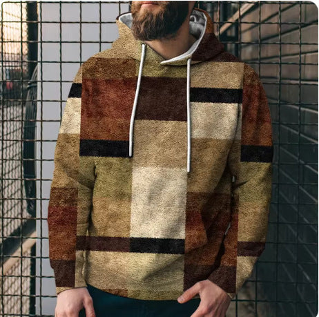 Splicing Plaid Printed Hooded Sweatshirt