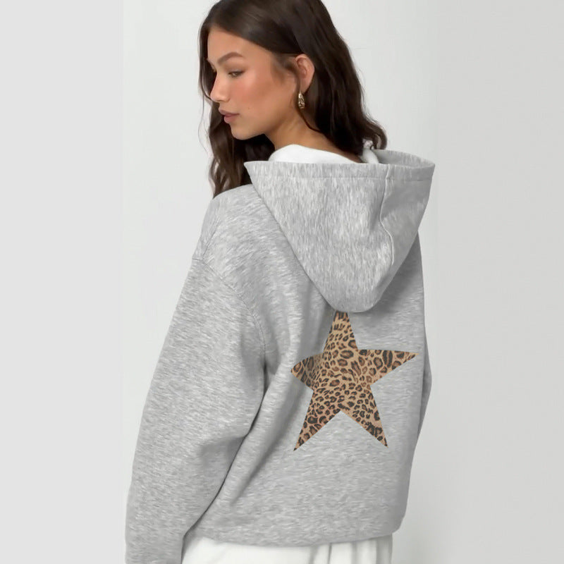 Five-pointed Star Loose Hooded Sweater For Women