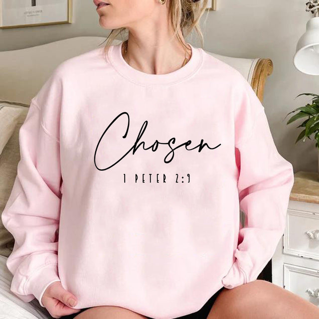 Women's Letter Floral Print Long Sleeve Pullover