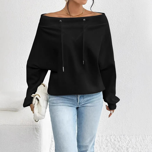 Women's Loose Casual Drawstring Off-the-shoulder Off-shoulder Top