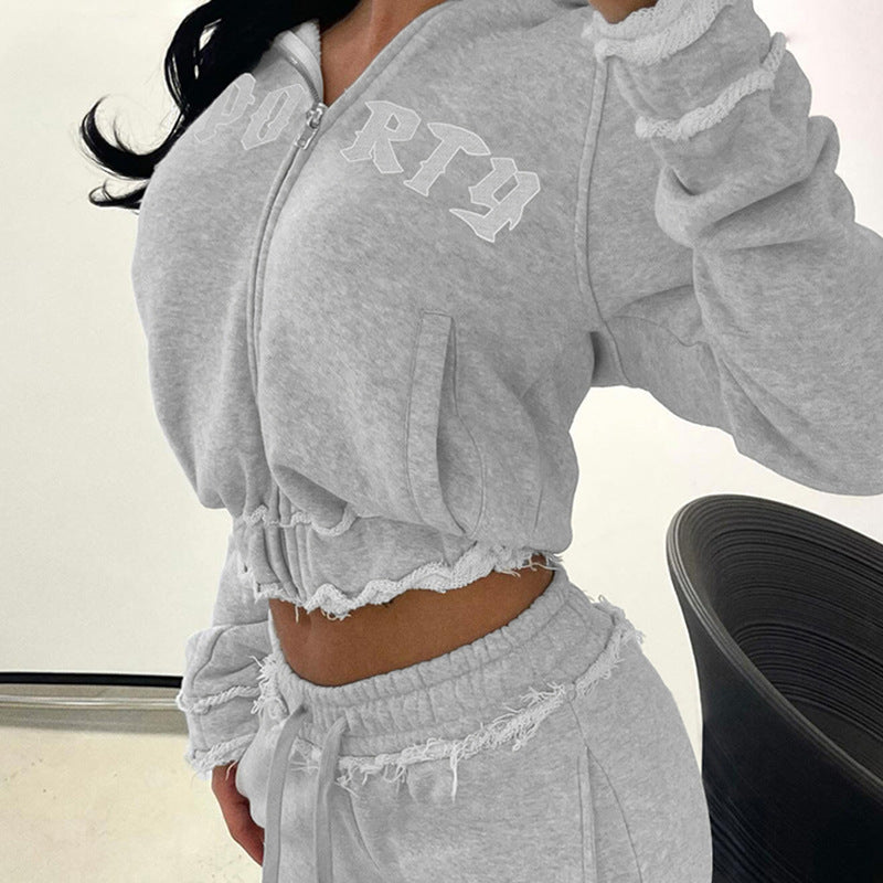 Fashion Waist-controlled Design High Top Sports Trousers Two-piece Set For Women