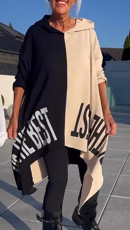 Women's Hooded Long Sleeve Font Printing Long Shirt