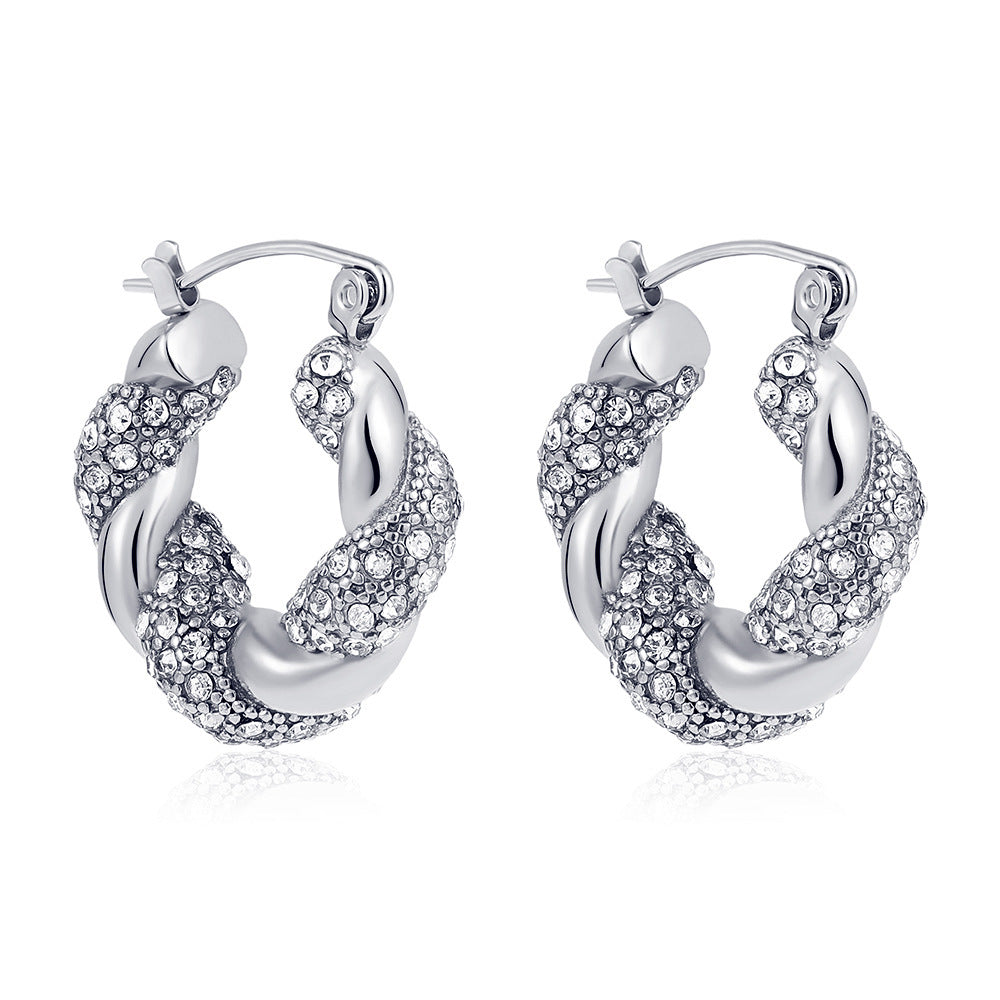 Stainless Steel 18K Gold Plating Twist-knot Earrings With Diamonds