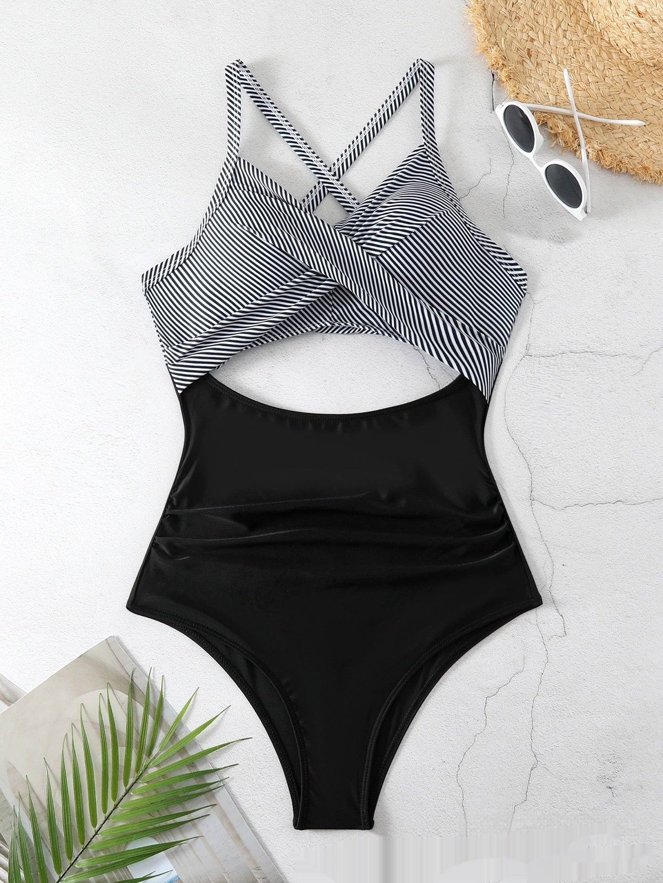 Sexy Cutout Cross Color Matching Swimsuit