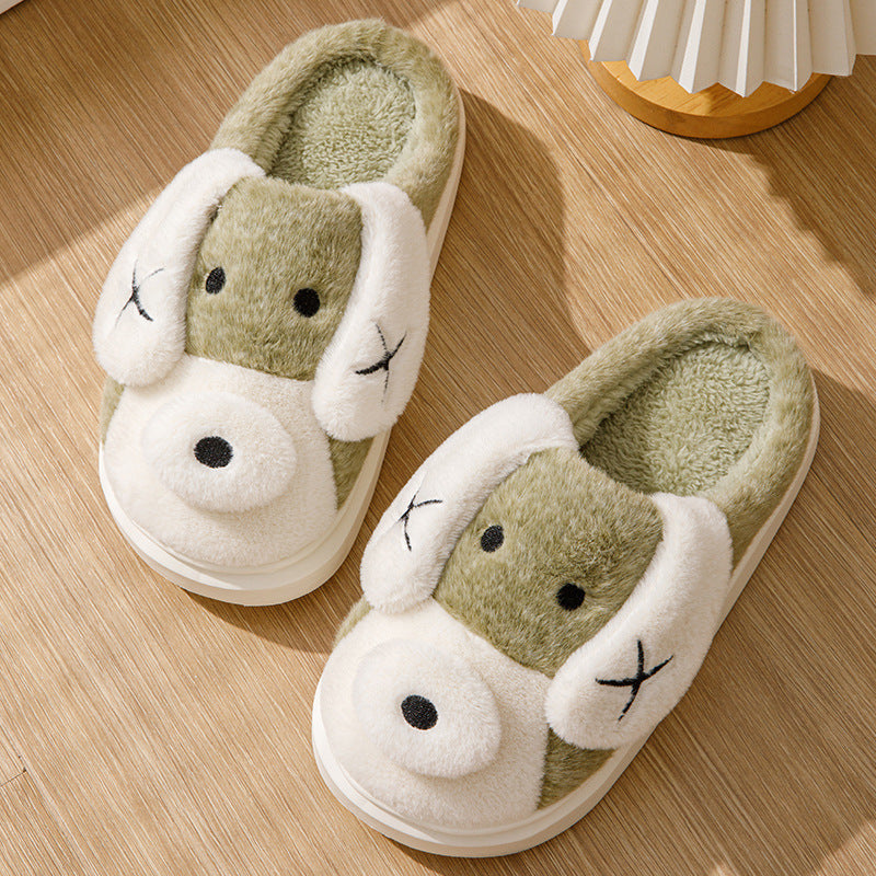 Cute Cartoon Dog Plush Slippers Winter Warm Non-slip Floor Home Slipper Couple Indoor Thick Bottom House Shoes