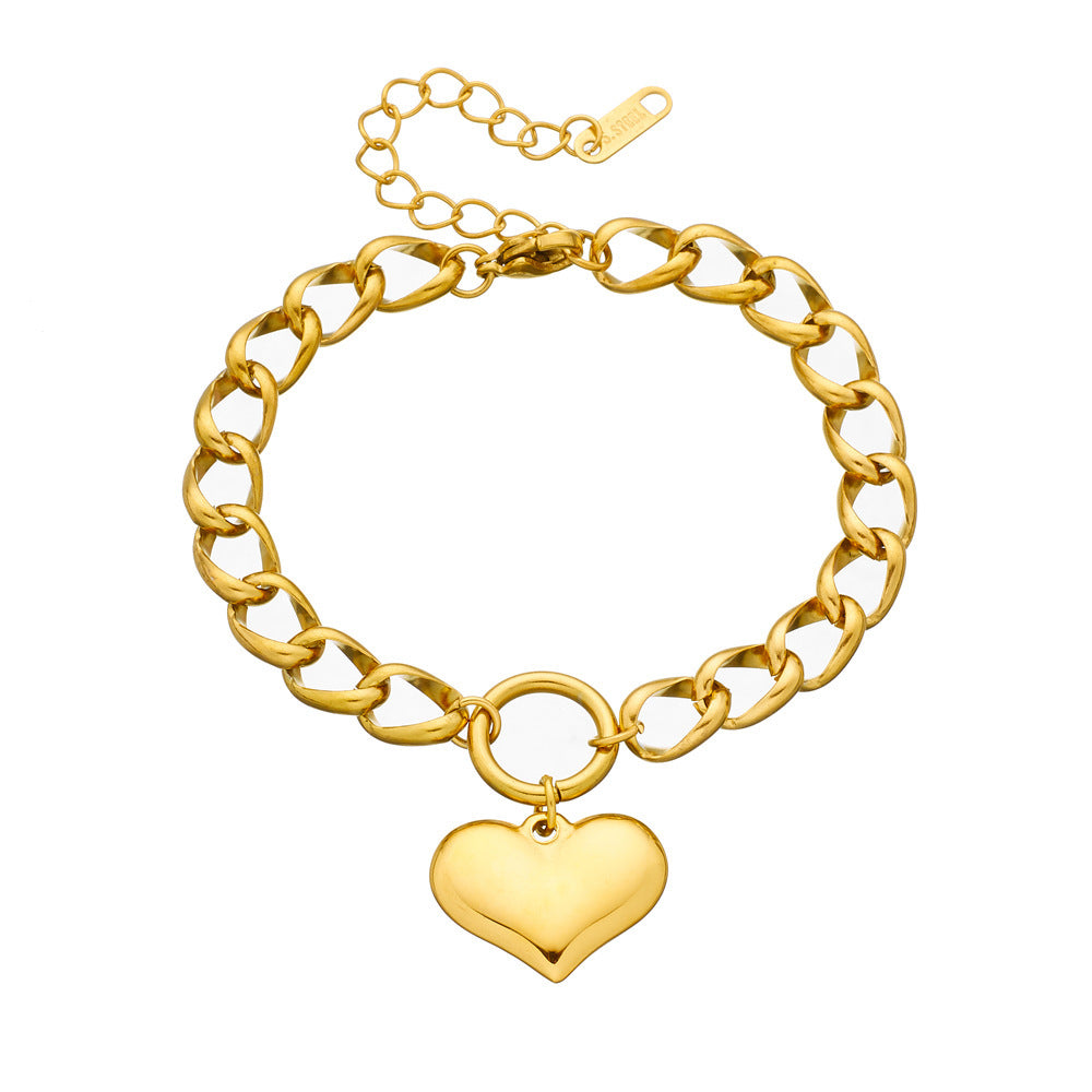 Stainless Steel Simple Thick Straps Heart Bracelet