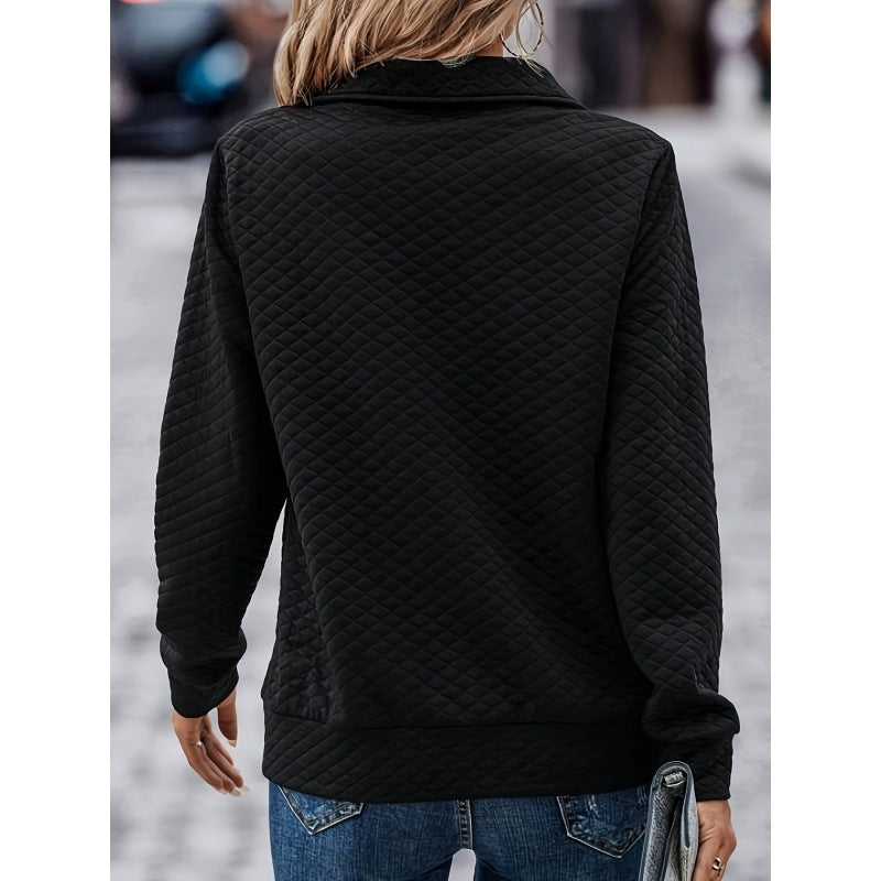 Solid Color Simple Diamond Lattice Turtleneck Zipper Sweater