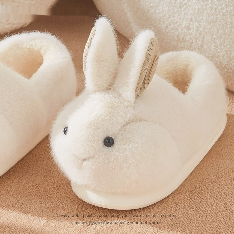 Cute Rabbit Plush Cotton Slippers For Women's Home Use