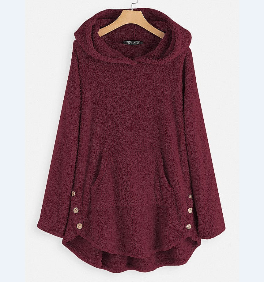 Hooded Pullover Long Sleeve Double-sided Fleece Mid-length Women's Sweater