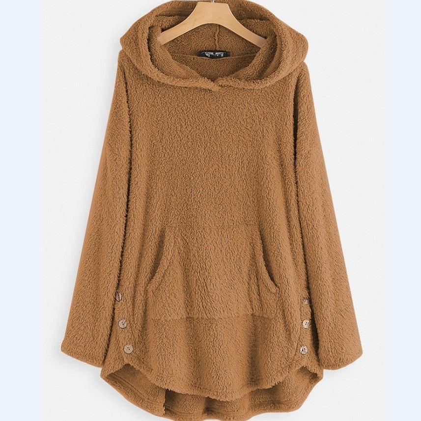 Hooded Pullover Long Sleeve Double-sided Fleece Mid-length Women's Sweater