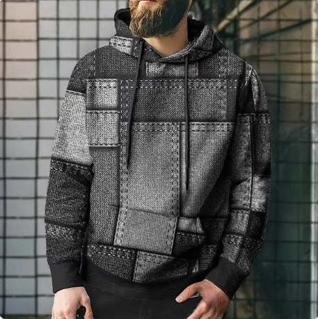 Splicing Plaid Printed Hooded Sweatshirt