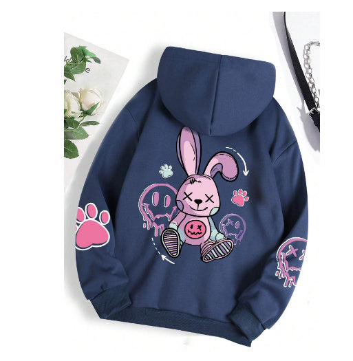 European And American Style Women Drop-shoulder Sleeve Printed Hooded Long Sleeve Sweater Simple New Product