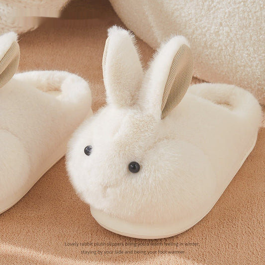 Cute Rabbit Plush Cotton Slippers For Women's Home Use