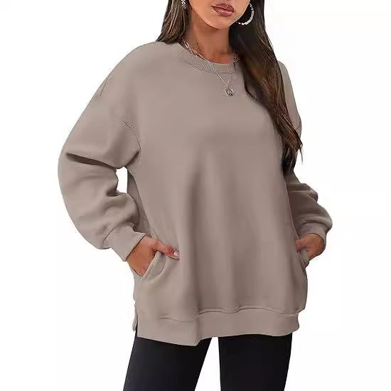 Women's Round Neck Pullover Oversized Loose Velvet Long Sleeve Sweatshirt