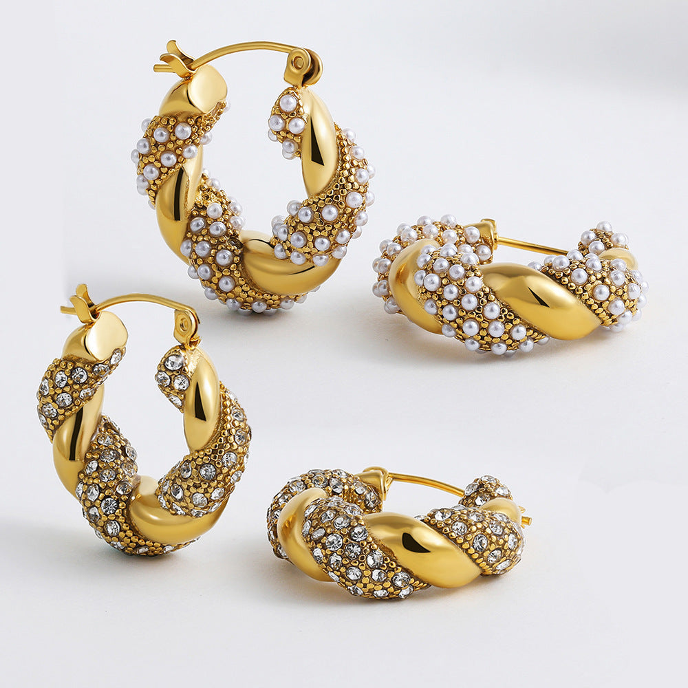 Stainless Steel 18K Gold Plating Twist-knot Earrings With Diamonds