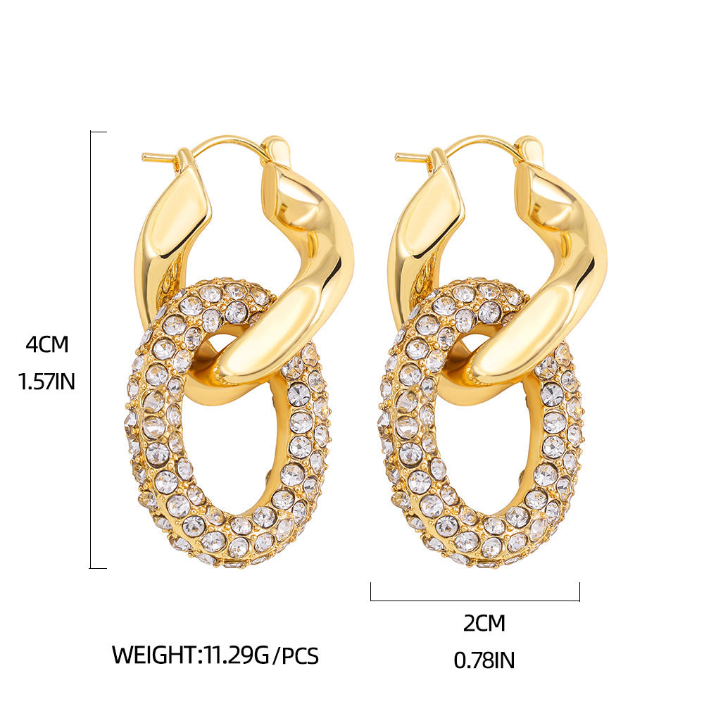 Stainless Steel 18K Gold Plating Twist-knot Earrings With Diamonds