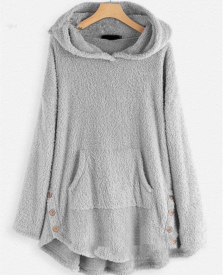 Hooded Pullover Long Sleeve Double-sided Fleece Mid-length Women's Sweater