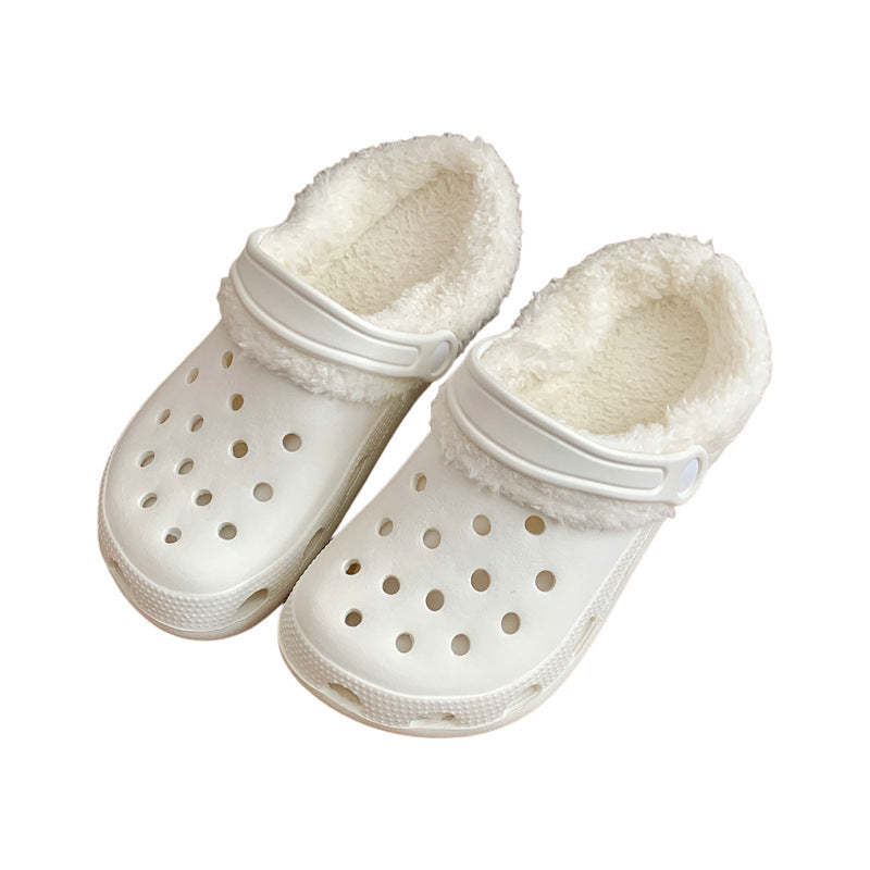 Hole Shoes Plush Cotton Cover Fleece Lined Warm Removable Washable Couple Lining Thickened