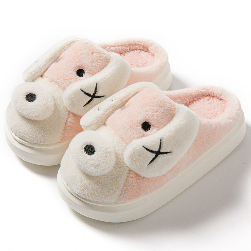 Cute Cartoon Dog Plush Slippers Winter Warm Non-slip Floor Home Slipper Couple Indoor Thick Bottom House Shoes