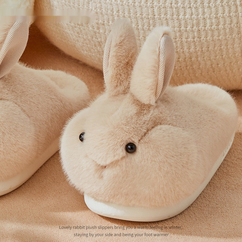 Cute Rabbit Plush Cotton Slippers For Women's Home Use