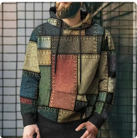 Splicing Plaid Printed Hooded Sweatshirt