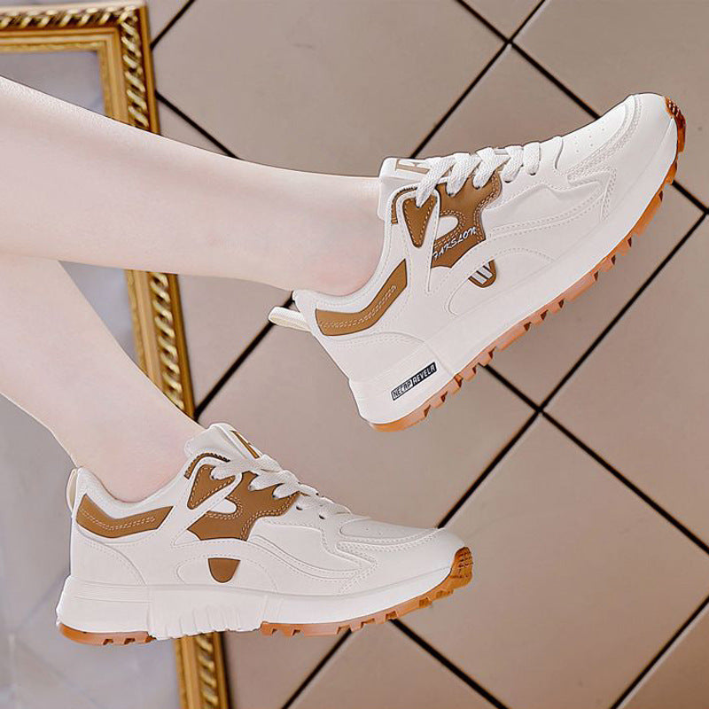 Korean Style All-matching And Lightweight Running Leather Casual Daddy Shoes Women