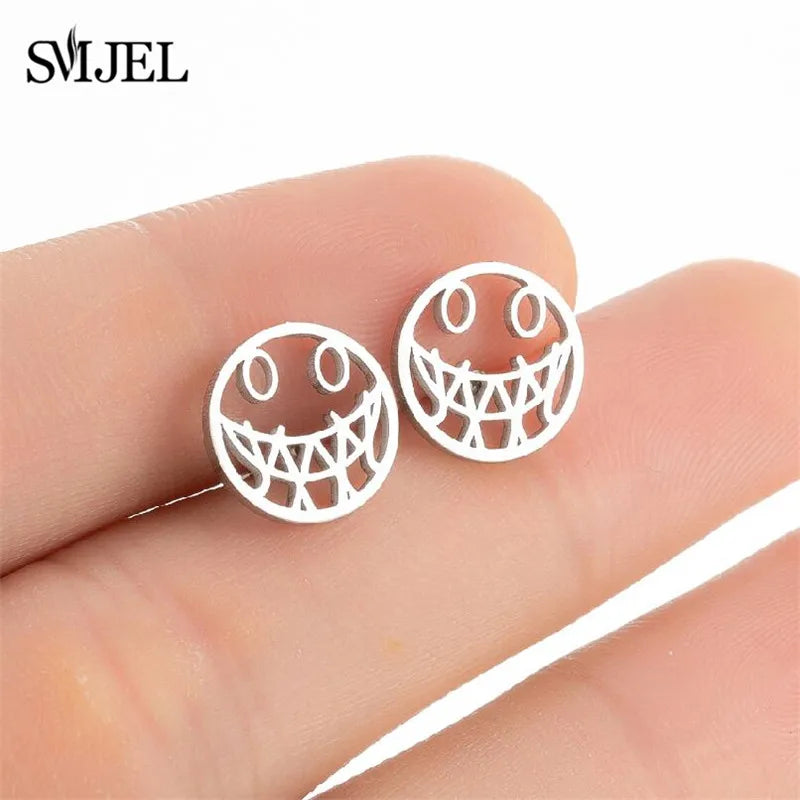 Stainless Steel Mini Stud Earrings Mushroom Cherry Weather Sun Water Droplets Cartilage Ear Piercing Jewelry Skull Face Studs