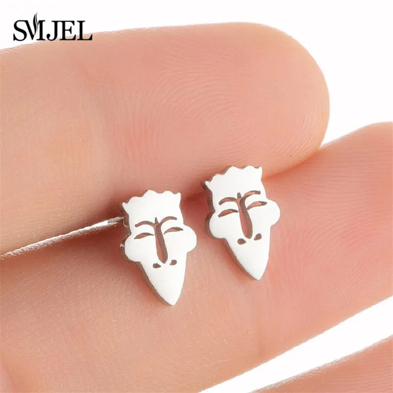 Stainless Steel Mini Stud Earrings Mushroom Cherry Weather Sun Water Droplets Cartilage Ear Piercing Jewelry Skull Face Studs