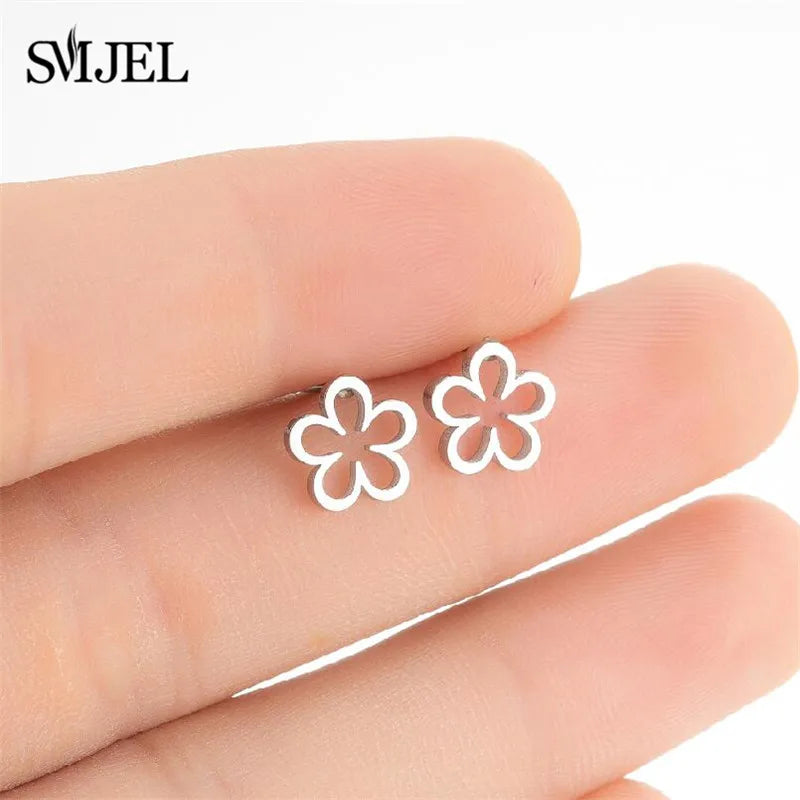 Stainless Steel Mini Stud Earrings Mushroom Cherry Weather Sun Water Droplets Cartilage Ear Piercing Jewelry Skull Face Studs