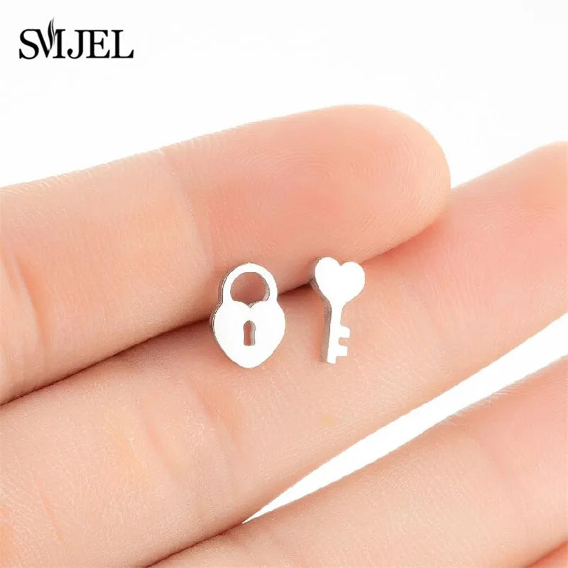 Stainless Steel Mini Stud Earrings Mushroom Cherry Weather Sun Water Droplets Cartilage Ear Piercing Jewelry Skull Face Studs