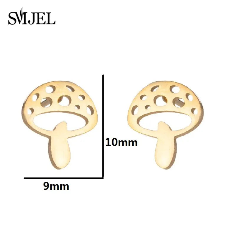 Stainless Steel Mini Stud Earrings Mushroom Cherry Weather Sun Water Droplets Cartilage Ear Piercing Jewelry Skull Face Studs