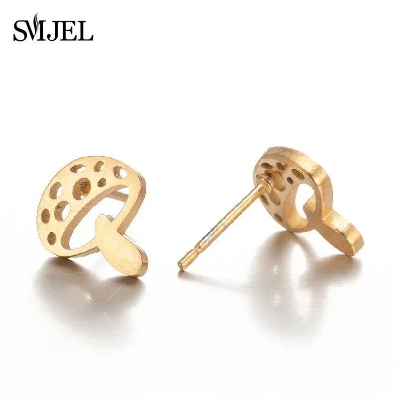 Stainless Steel Mini Stud Earrings Mushroom Cherry Weather Sun Water Droplets Cartilage Ear Piercing Jewelry Skull Face Studs