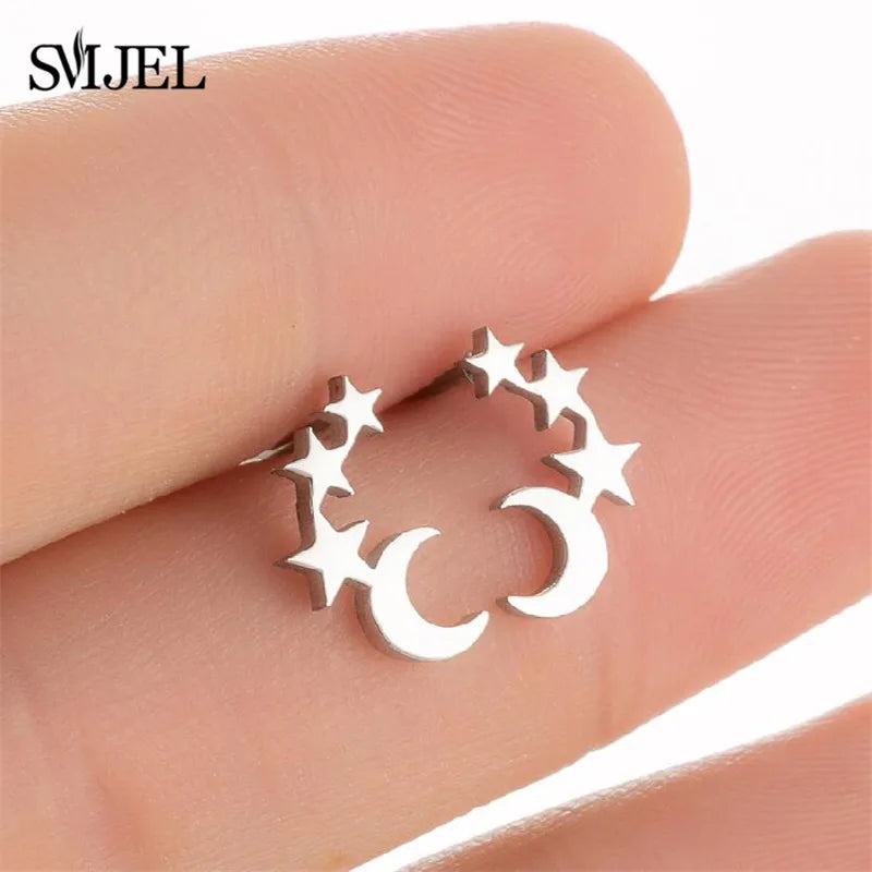 Stainless Steel Mini Stud Earrings Mushroom Cherry Weather Sun Water Droplets Cartilage Ear Piercing Jewelry Skull Face Studs