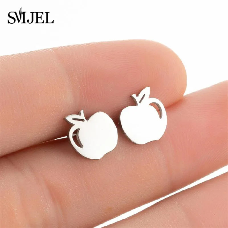 Stainless Steel Mini Stud Earrings Mushroom Cherry Weather Sun Water Droplets Cartilage Ear Piercing Jewelry Skull Face Studs