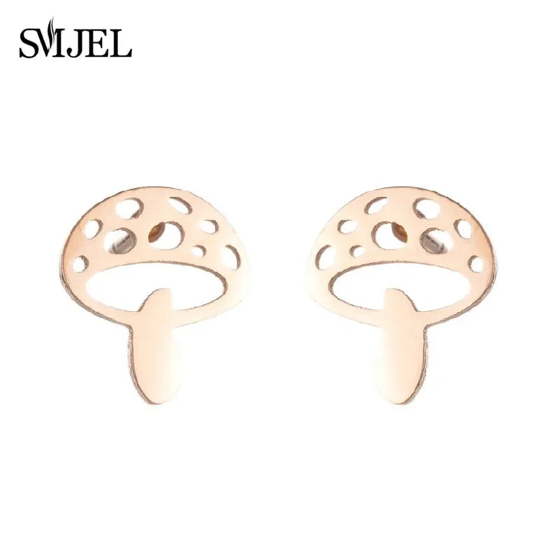 Stainless Steel Mini Stud Earrings Mushroom Cherry Weather Sun Water Droplets Cartilage Ear Piercing Jewelry Skull Face Studs