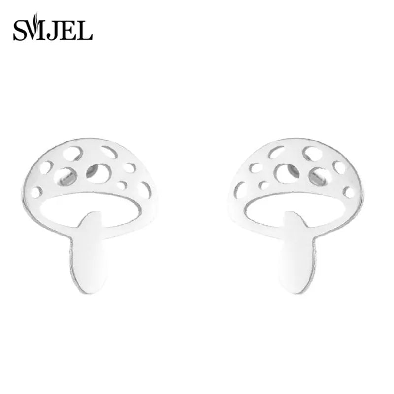 Stainless Steel Mini Stud Earrings Mushroom Cherry Weather Sun Water Droplets Cartilage Ear Piercing Jewelry Skull Face Studs