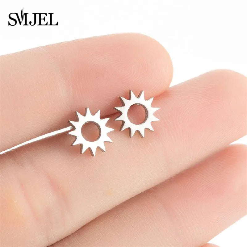 Stainless Steel Mini Stud Earrings Mushroom Cherry Weather Sun Water Droplets Cartilage Ear Piercing Jewelry Skull Face Studs