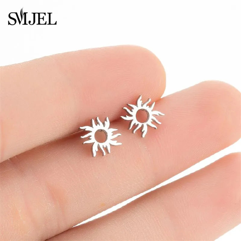 Stainless Steel Mini Stud Earrings Mushroom Cherry Weather Sun Water Droplets Cartilage Ear Piercing Jewelry Skull Face Studs