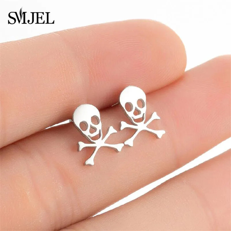 Stainless Steel Mini Stud Earrings Mushroom Cherry Weather Sun Water Droplets Cartilage Ear Piercing Jewelry Skull Face Studs